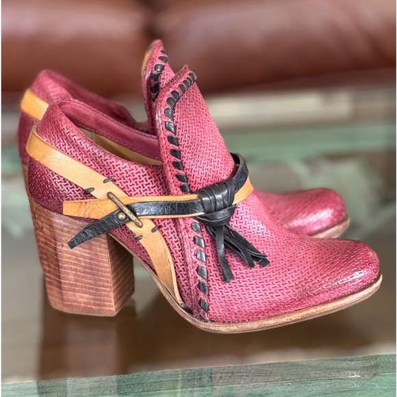 A.S.98 New Airstep Red Boho Genuine Leather Heels Made in Italy Size 37 - Picture 2 of 7